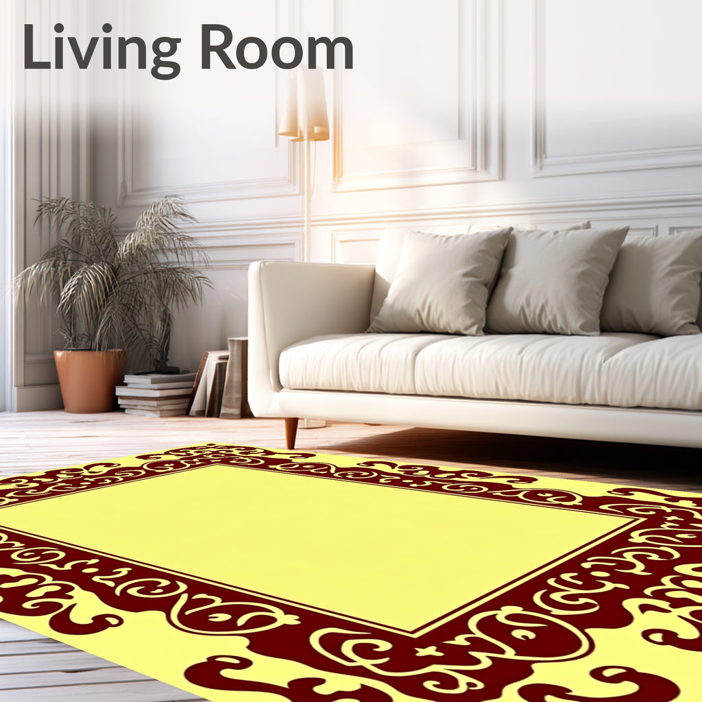 Crimson Flourish Yellow Border Rug
