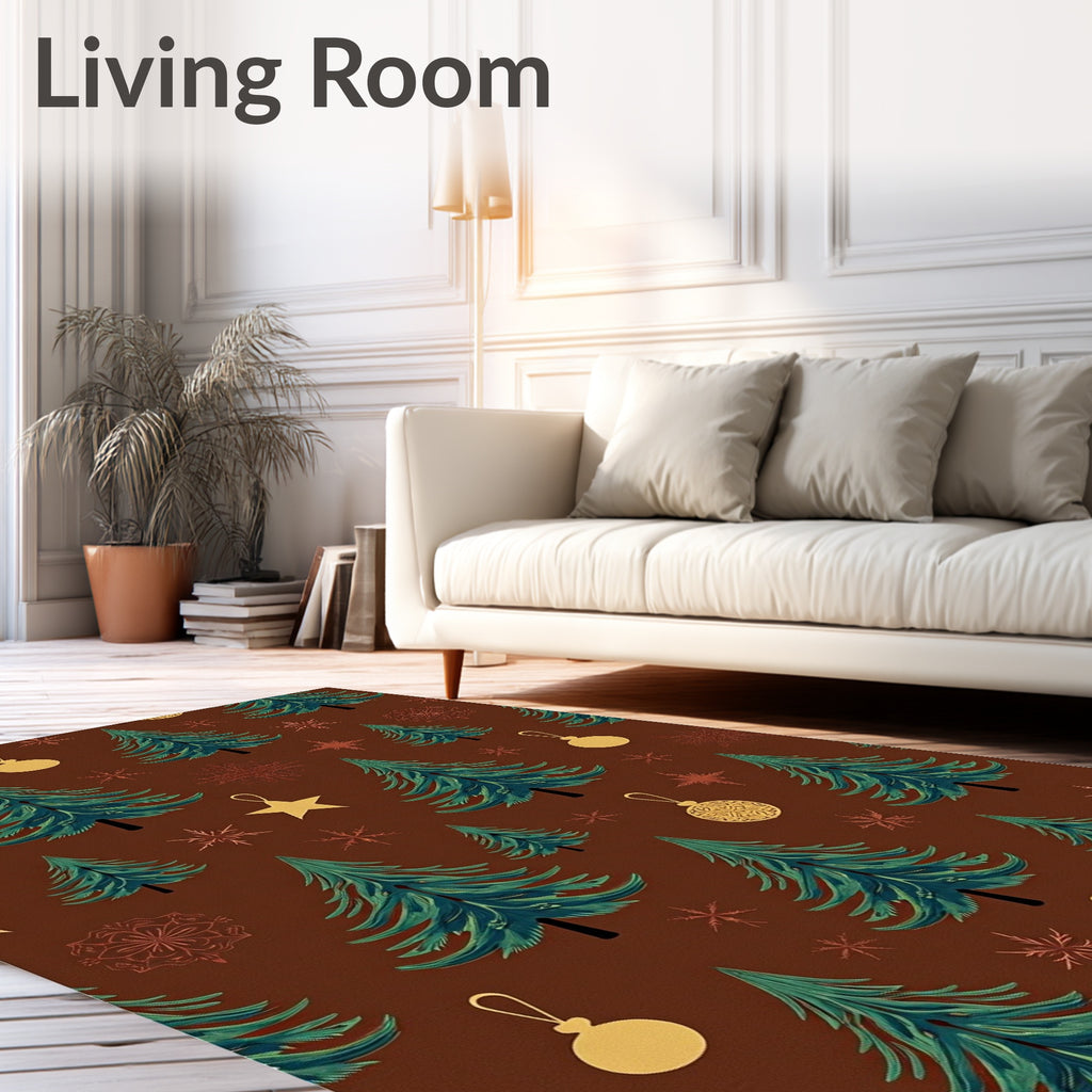 Festive Christmas Trees Ornaments and Snowflakes Rug
