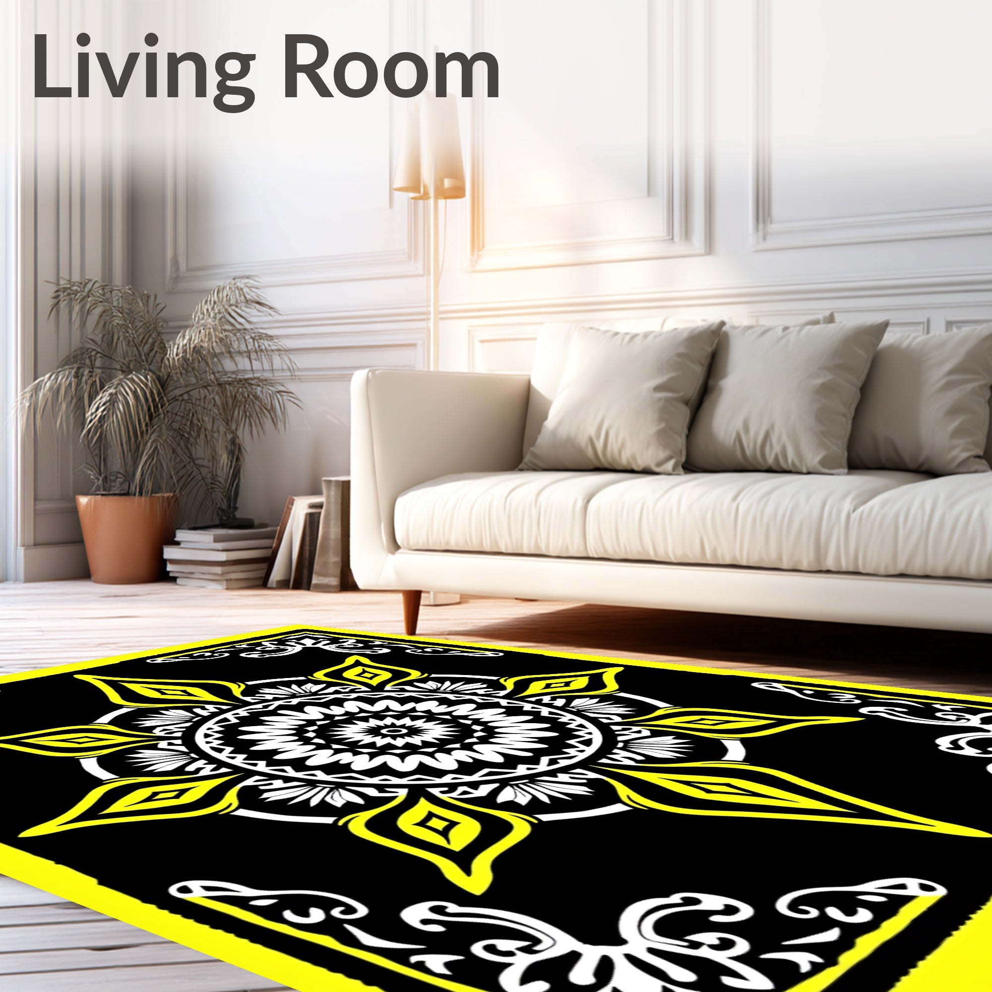 Bold Yellow Sunburst Mandala Rug