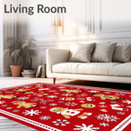 Festive Red Gingerbread Snowflakes Rug