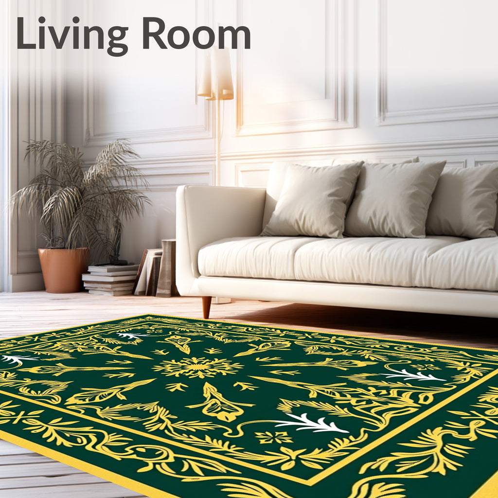 Forest Green Yellow Botanical Medallion Rug