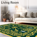 Forest Green Yellow Botanical Medallion Rug