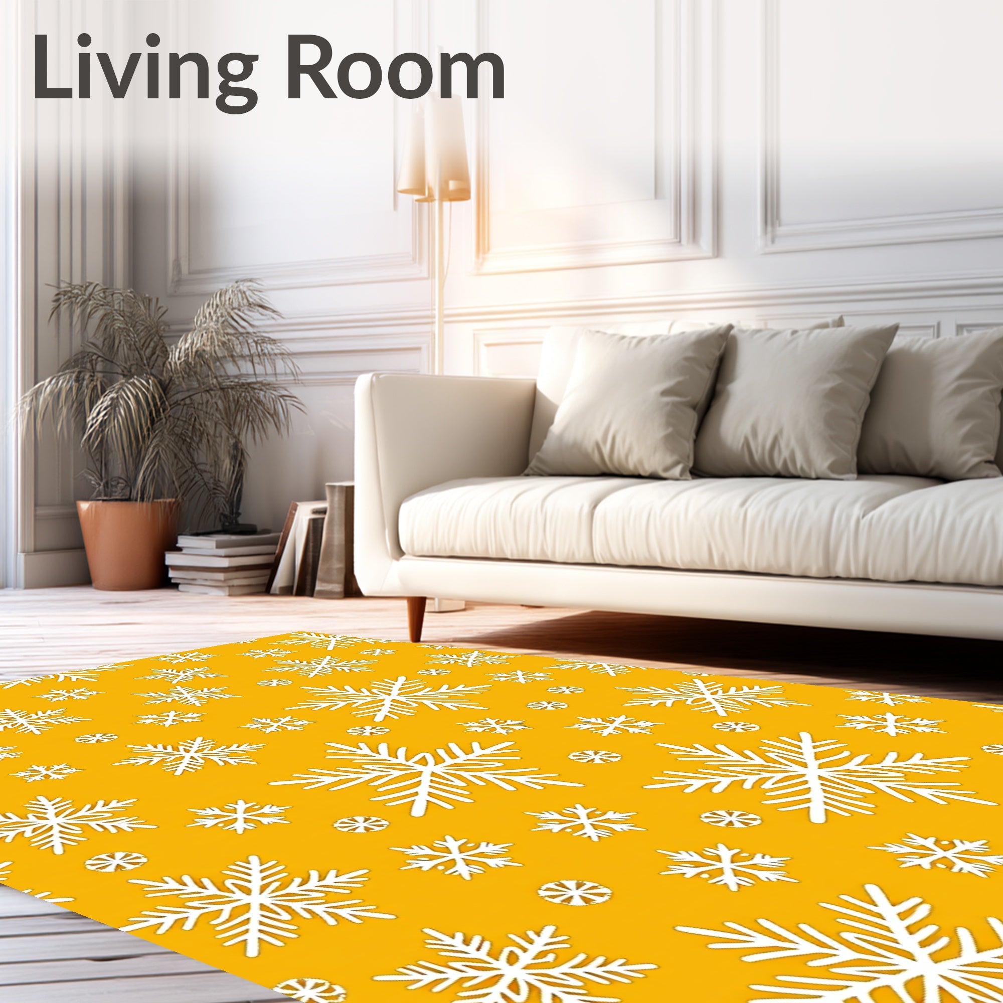 Golden Yellow Snowflake Scatter Rug