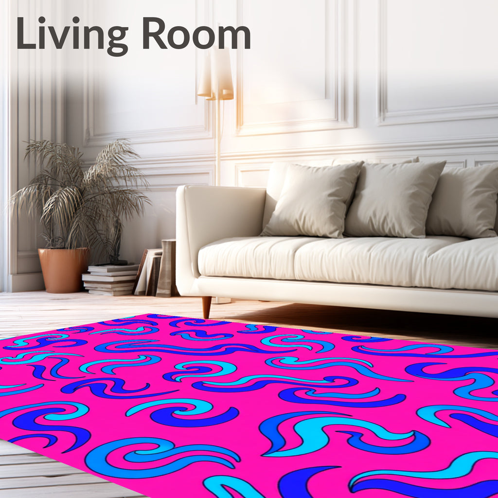 Vibrant Pink Blue Swirls Rug