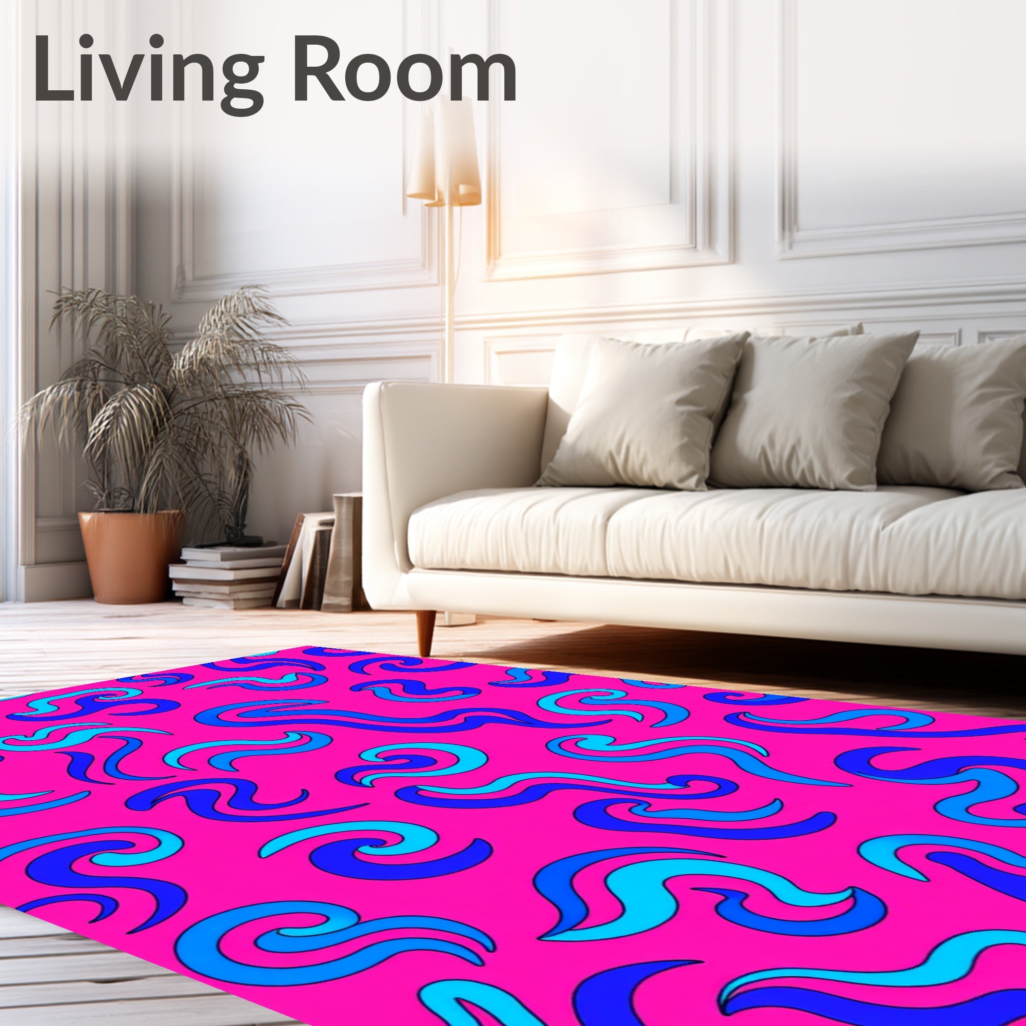 Vibrant Pink Blue Swirls Rug