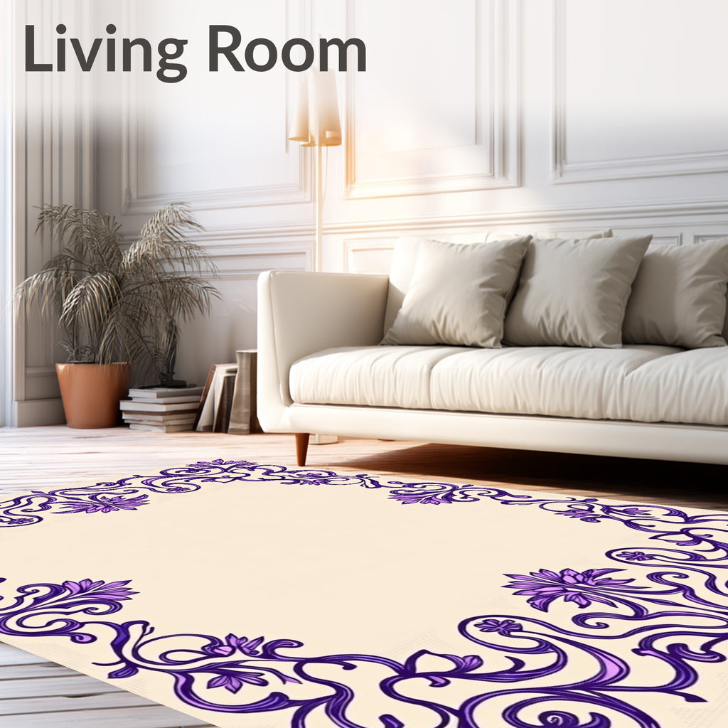 Art Nouveau Purple Floral Swirl Frame Rug