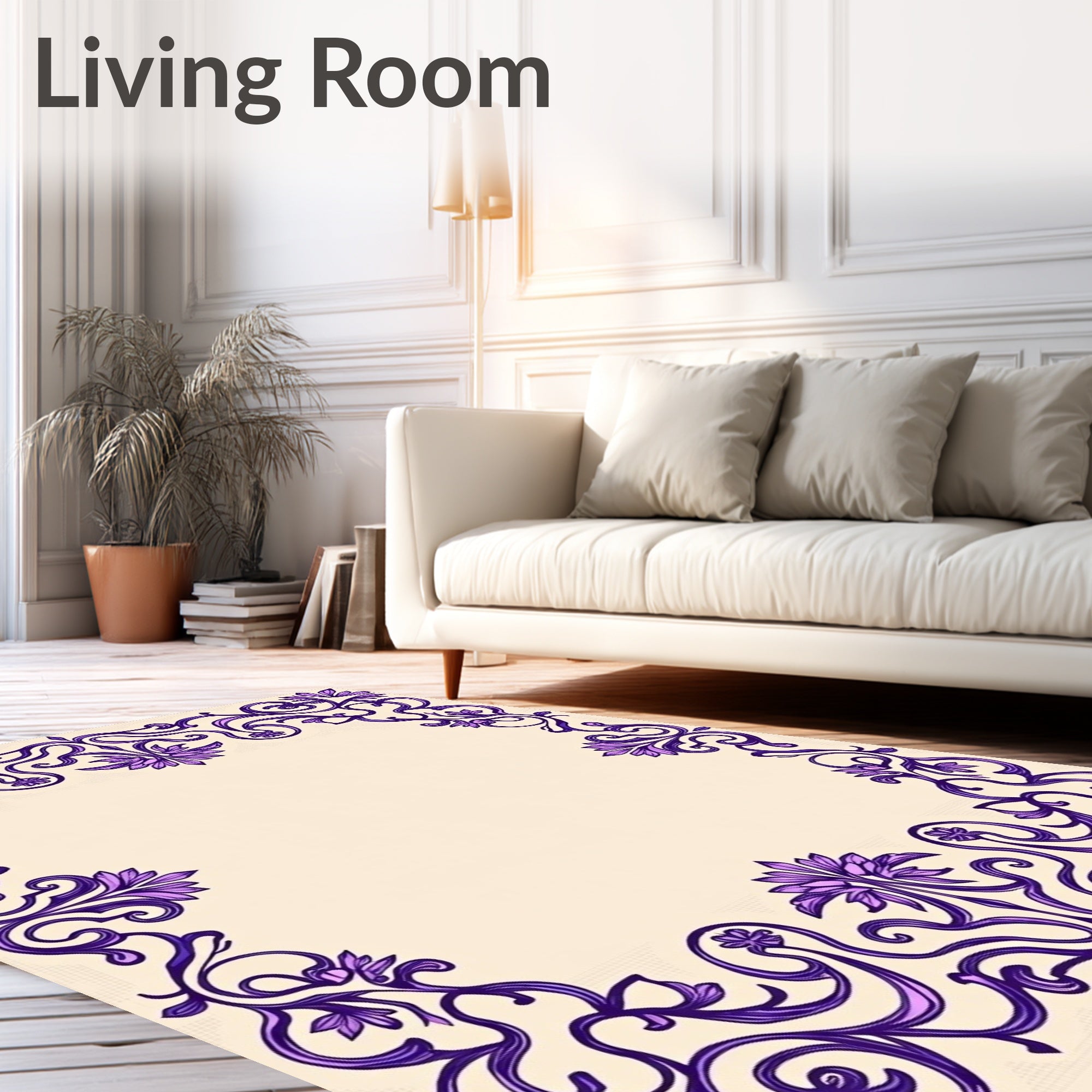 Art Nouveau Purple Floral Swirl Frame Rug