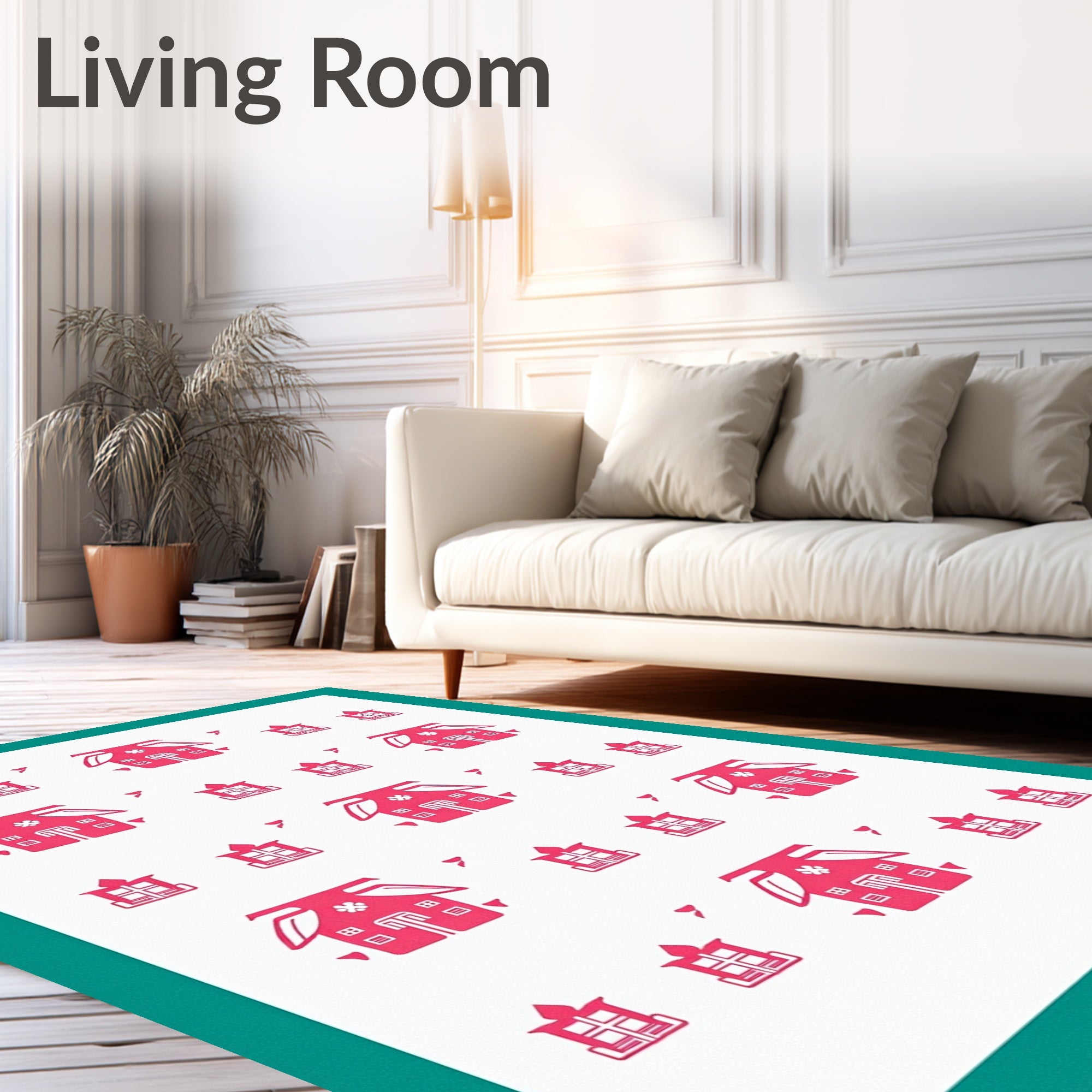 Pink Scandinavian House Repeat Rug