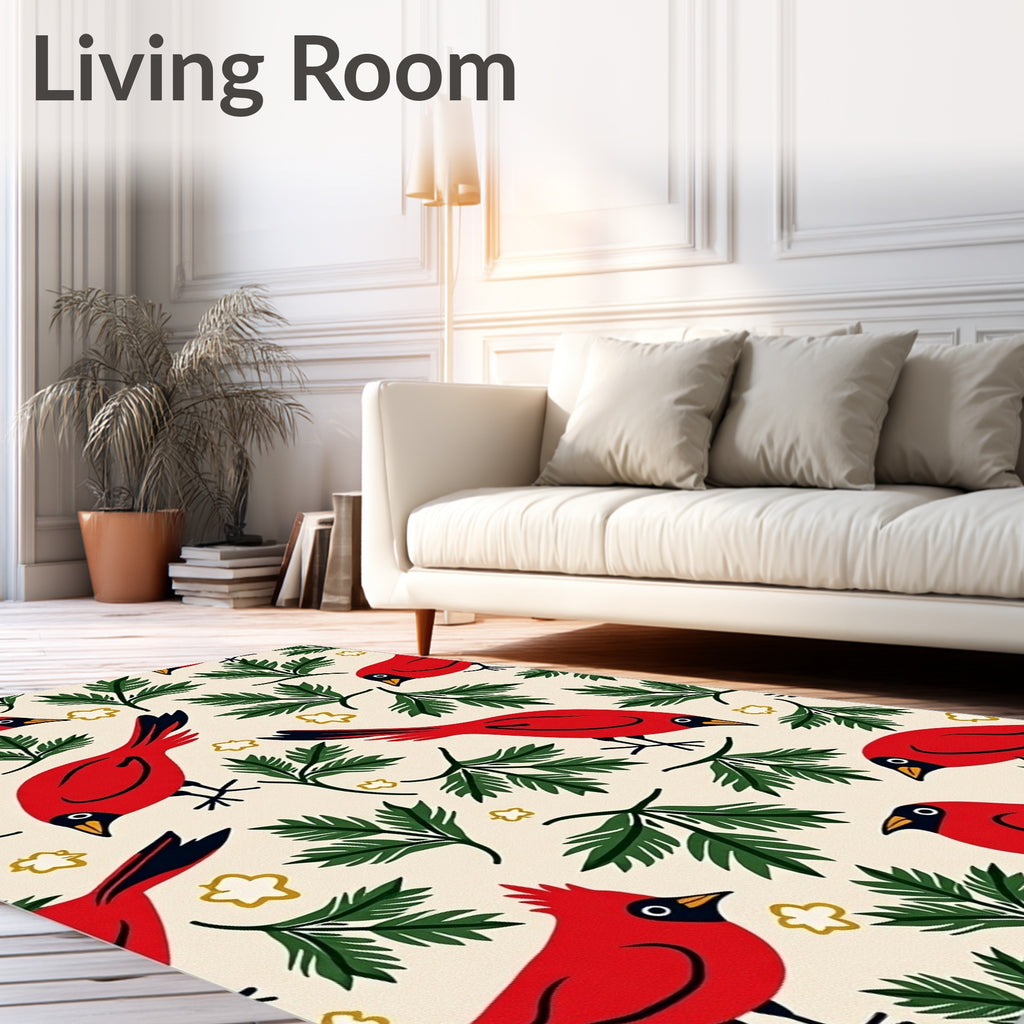 Crimson Cardinals Green Foliage Whimsy Rug