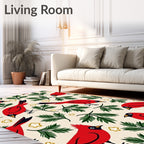 Crimson Cardinals Green Foliage Whimsy Rug