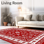 Crimson Red White Floral Medallion Rug