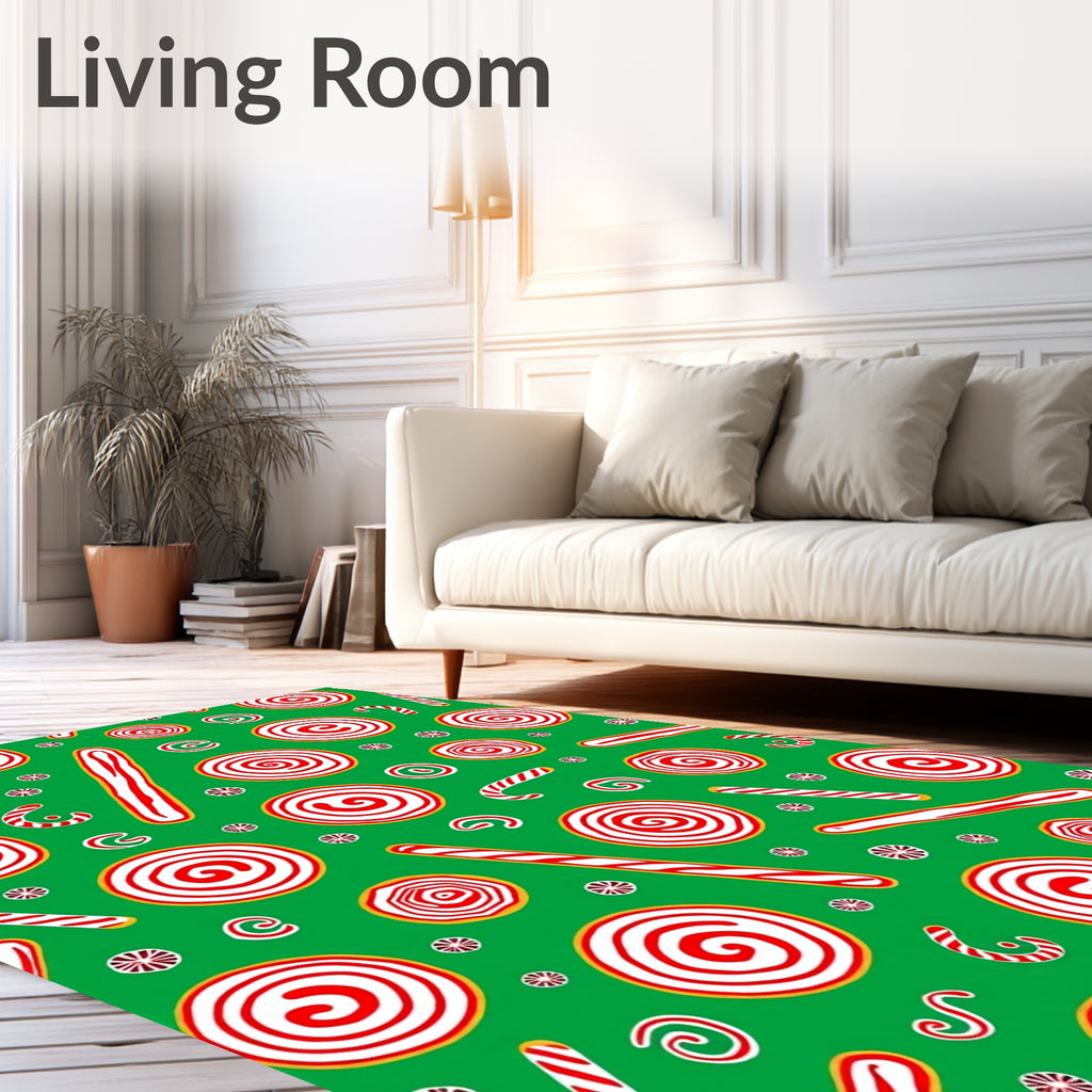 Festive Green Red Swirl Candy Cane Rug