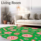 Festive Green Red Swirl Candy Cane Rug