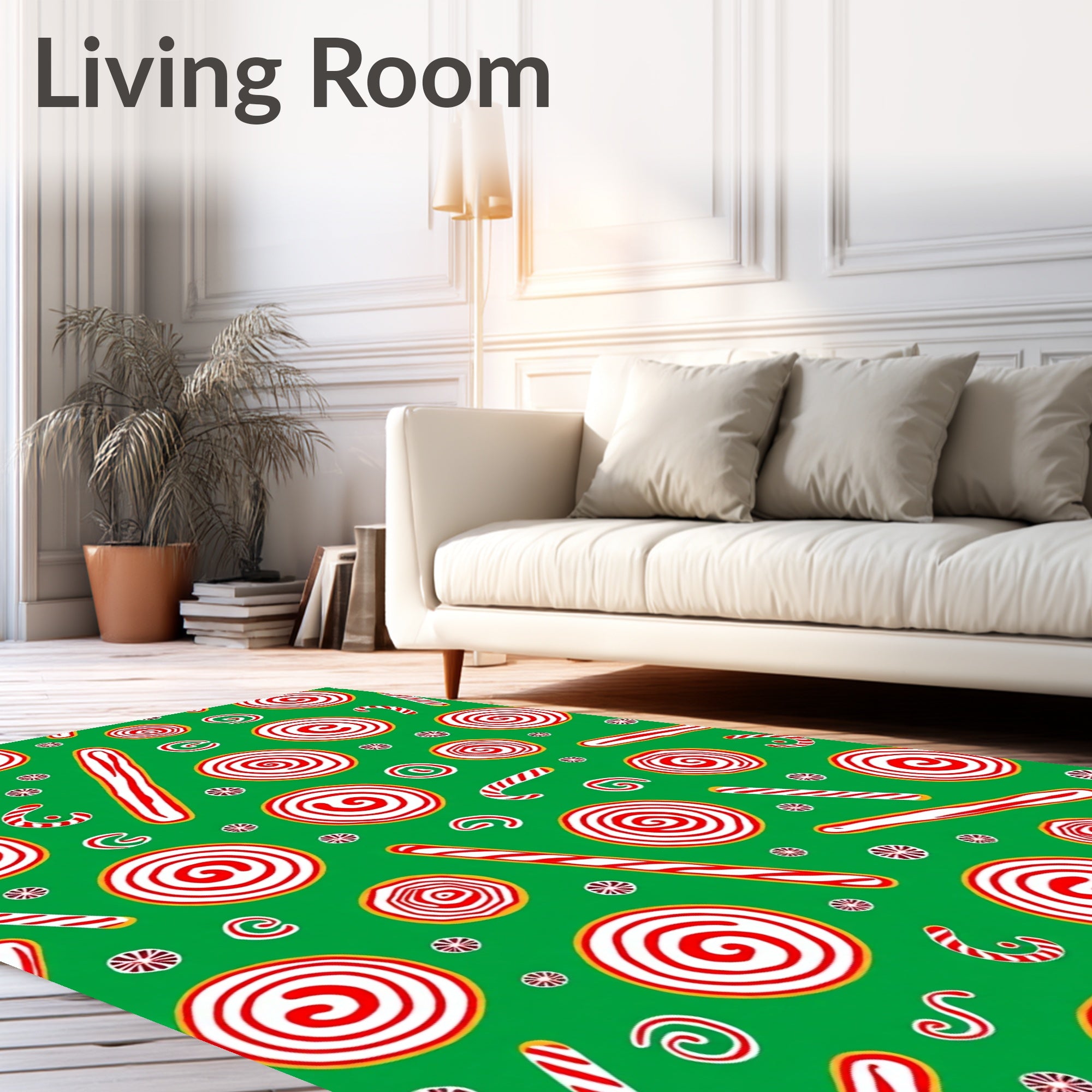 Festive Green Red Swirl Candy Cane Rug