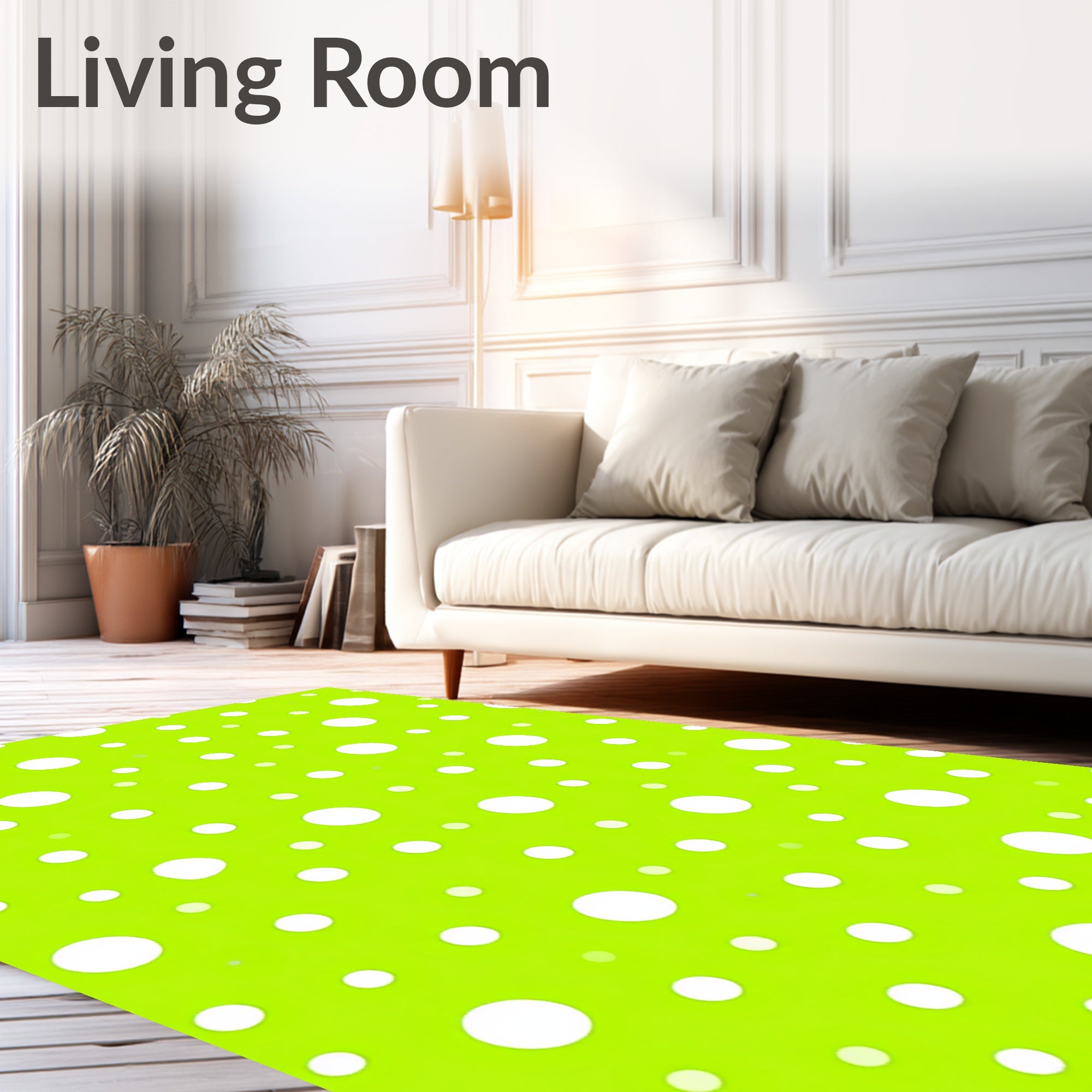 Bright Lime White Polka Dot Circles Rug