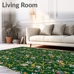 Emerald Green Tropical Bird Floral Swirls Rug