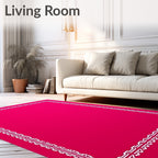 Vibrant Raspberry White Ornate Frame Rug