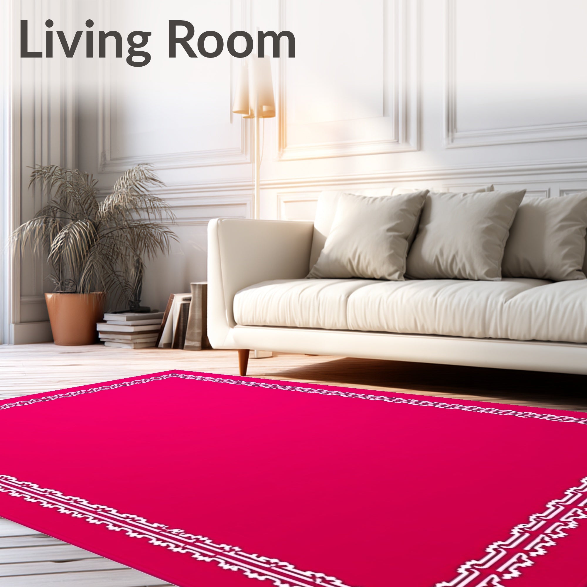 Vibrant Raspberry White Ornate Frame Rug