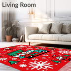 Red Gnomes Truck Christmas Trees Snowflakes Rug