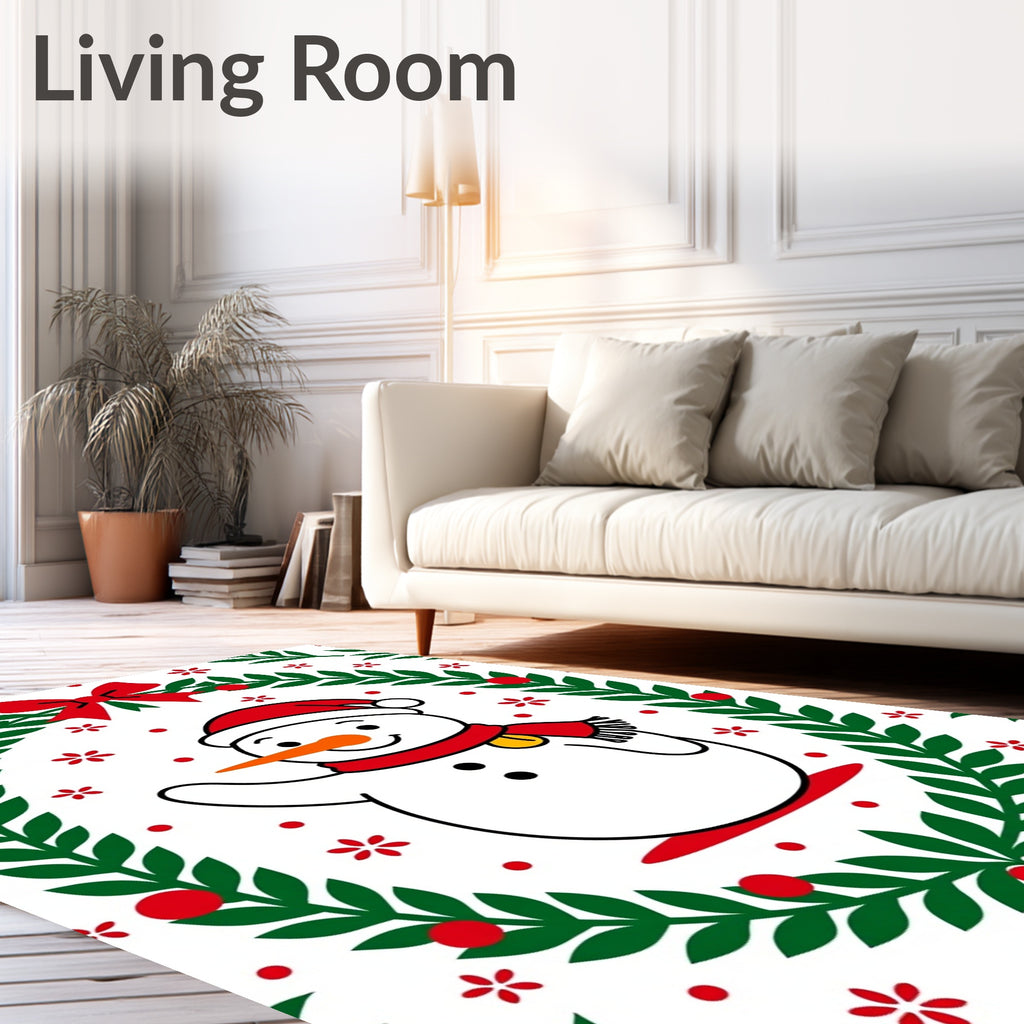 Red Snowman Holiday Wreath Rug