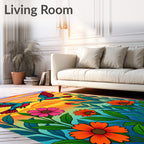 Two Hummingbirds Amongst Colorful Blooms Rug