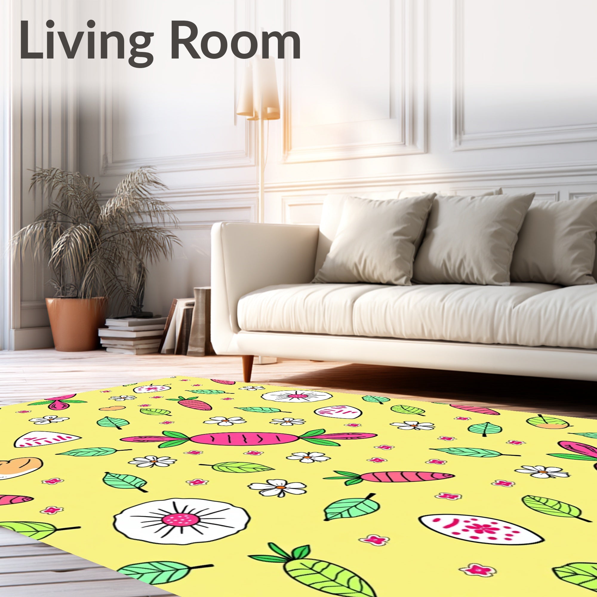 Cute Pink Carrot Floral Yellow Scatter Rug