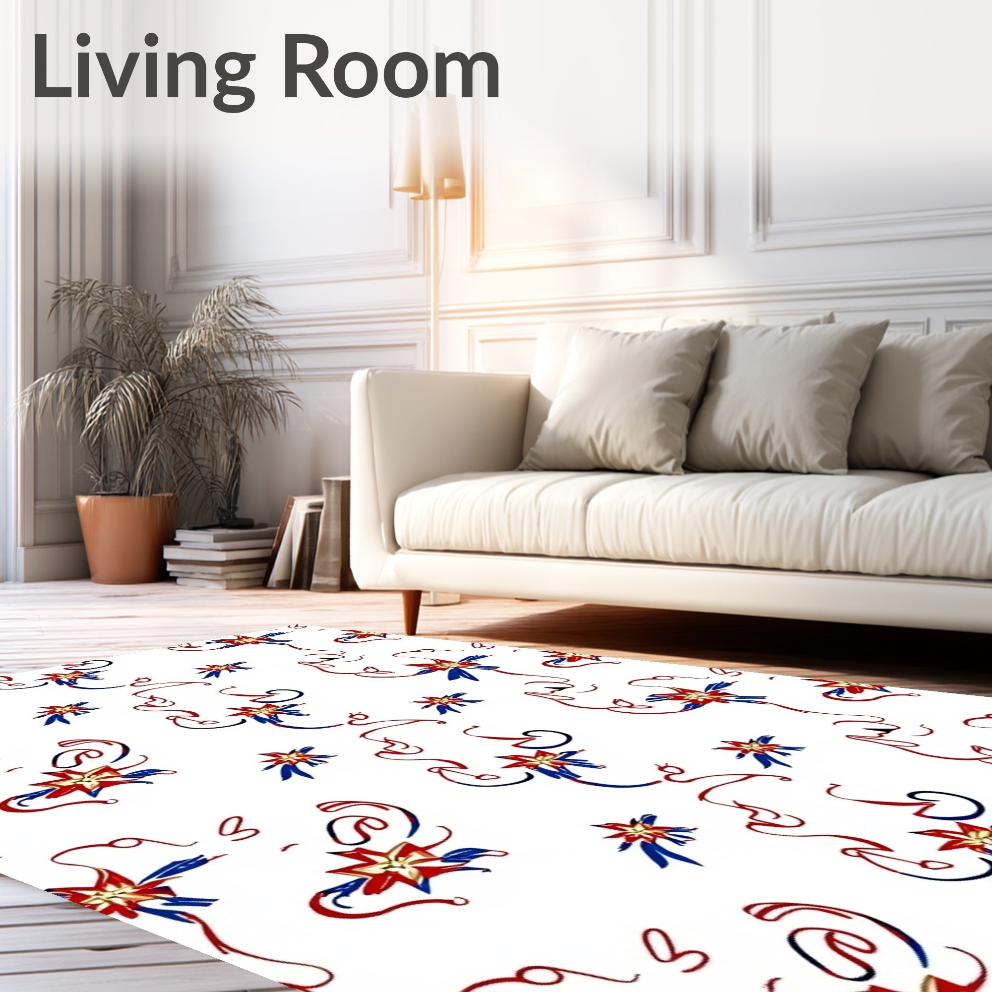 Red Blue Star Spirals Rug