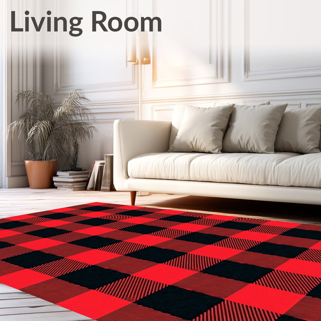 Bold Red Black Checkered Plaid Rug