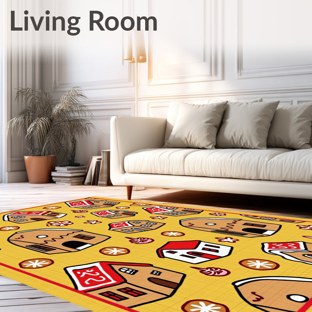 Golden Yellow Gingerbread House Collection Rug