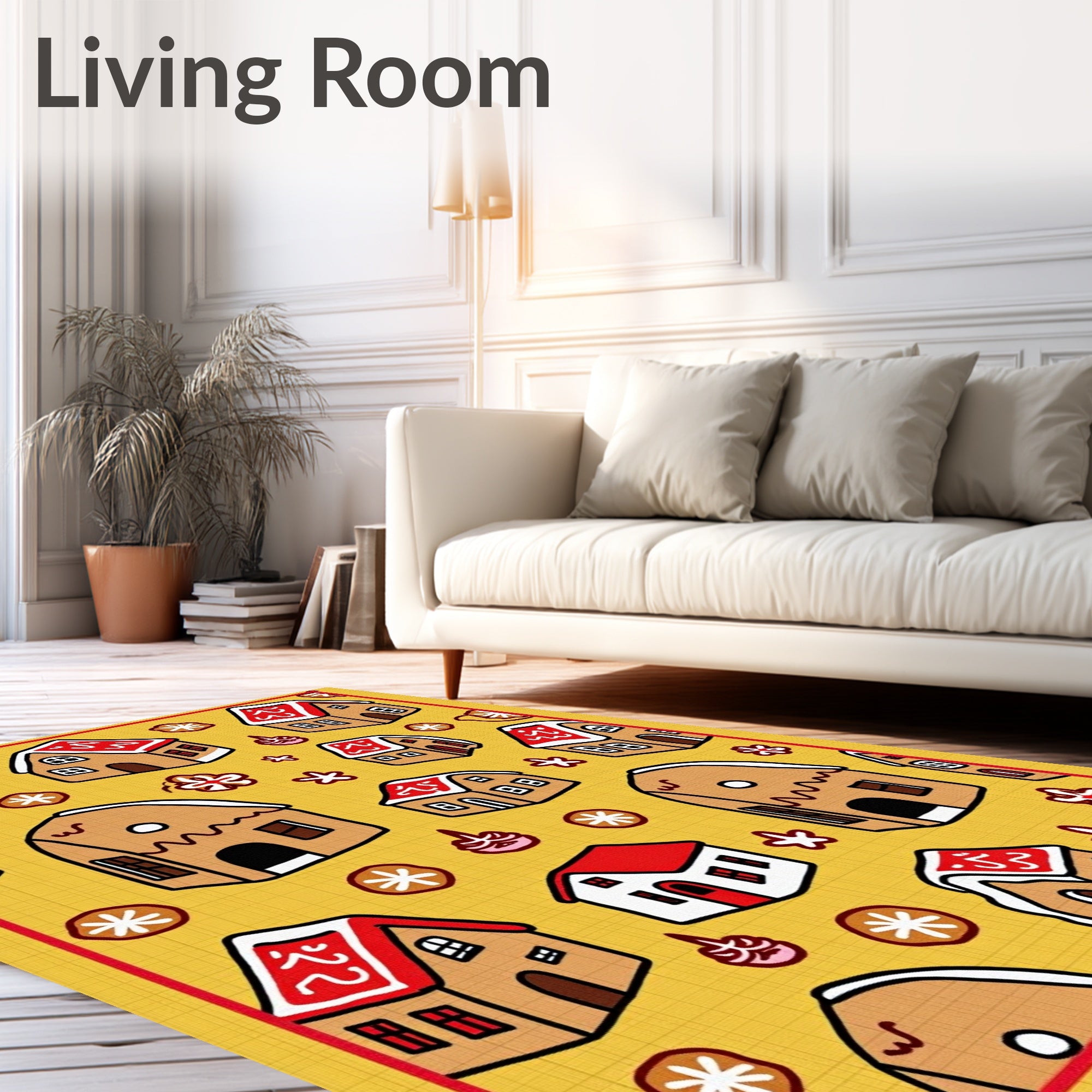 Golden Yellow Gingerbread House Collection Rug