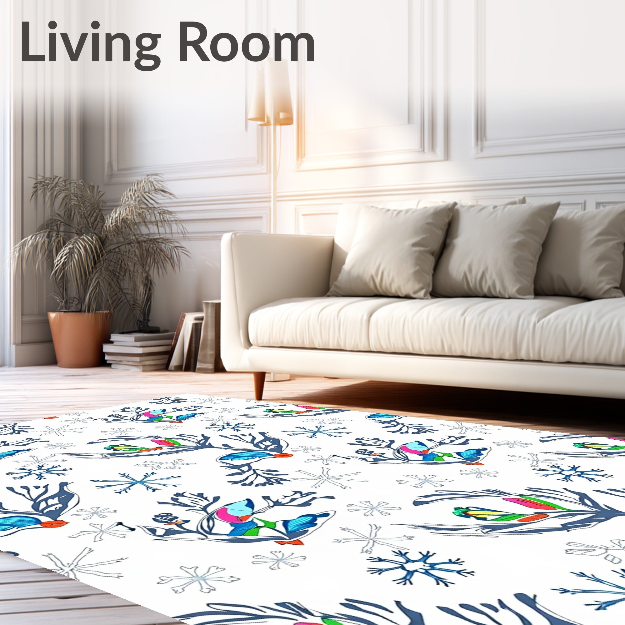 Colorful Winter Branch Snowflakes Rug