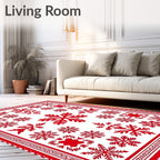 Red Snowflake Mandala Border Design Rug