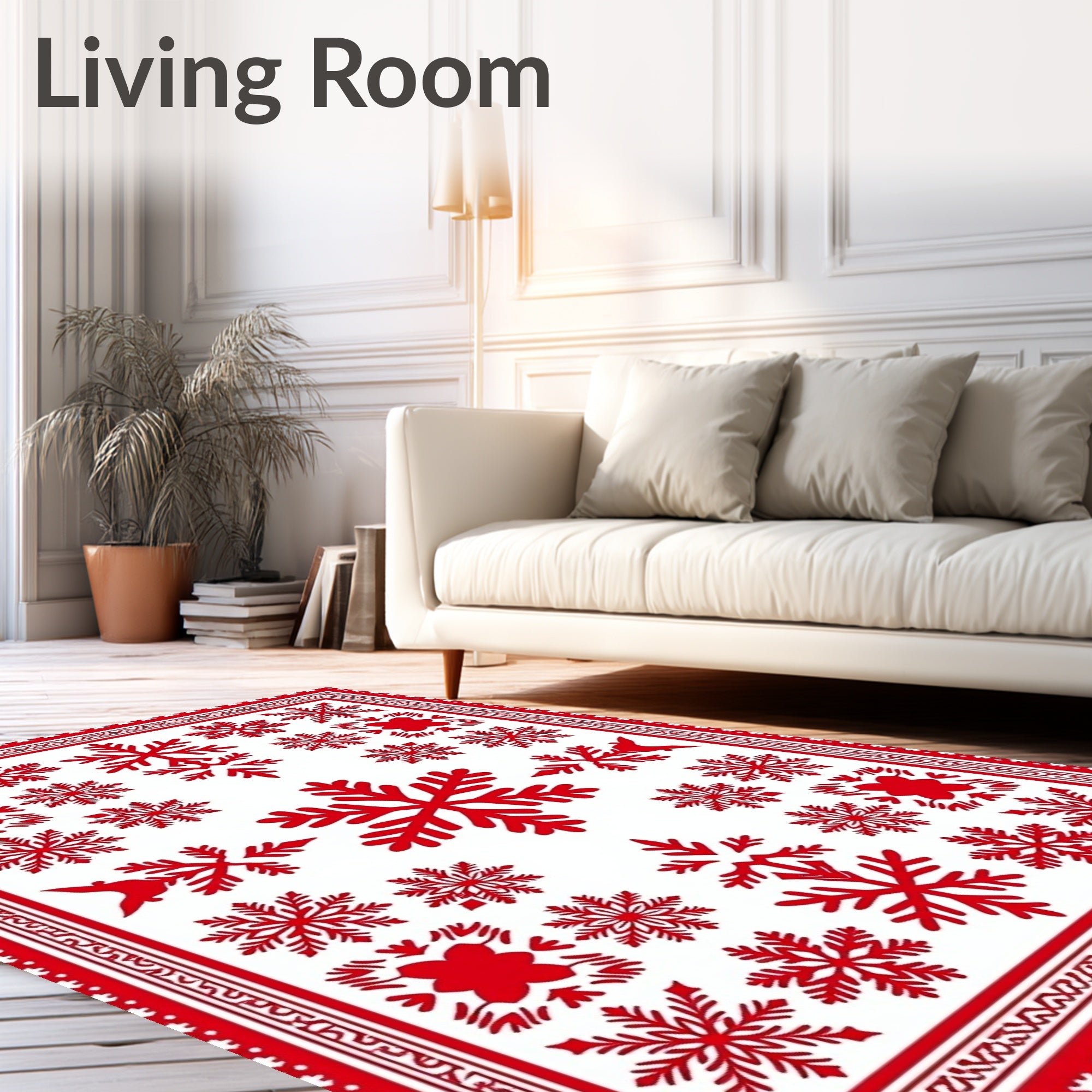 Red Snowflake Mandala Border Design Rug