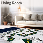 Winter Village Snowy Night Illustration Rug