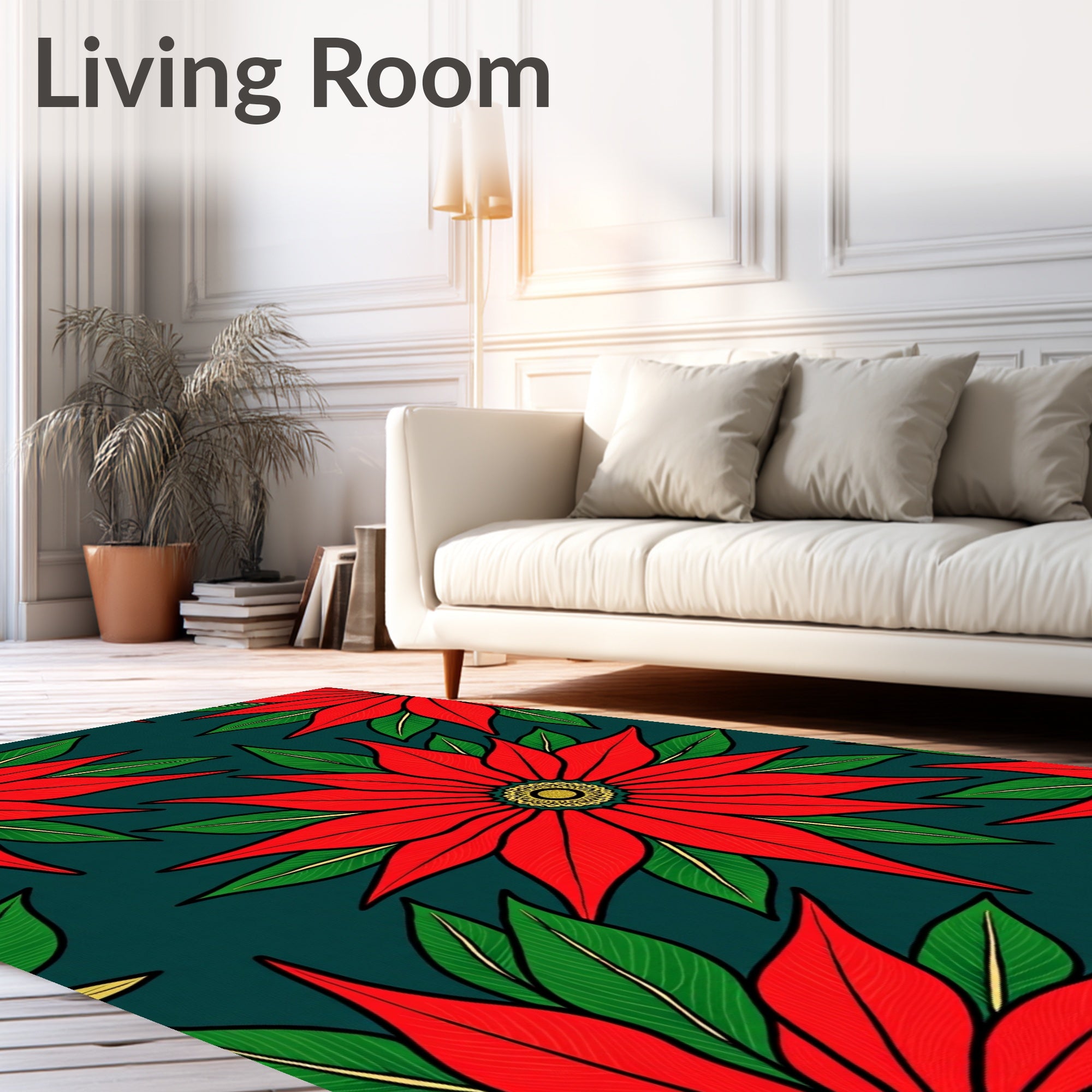 Festive Red Poinsettia Bloom Rug