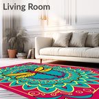 Vibrant Dragonfly Mandala Teal Pink Yellow Rug