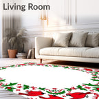 Red Cardinal Holiday Holly Border Rug