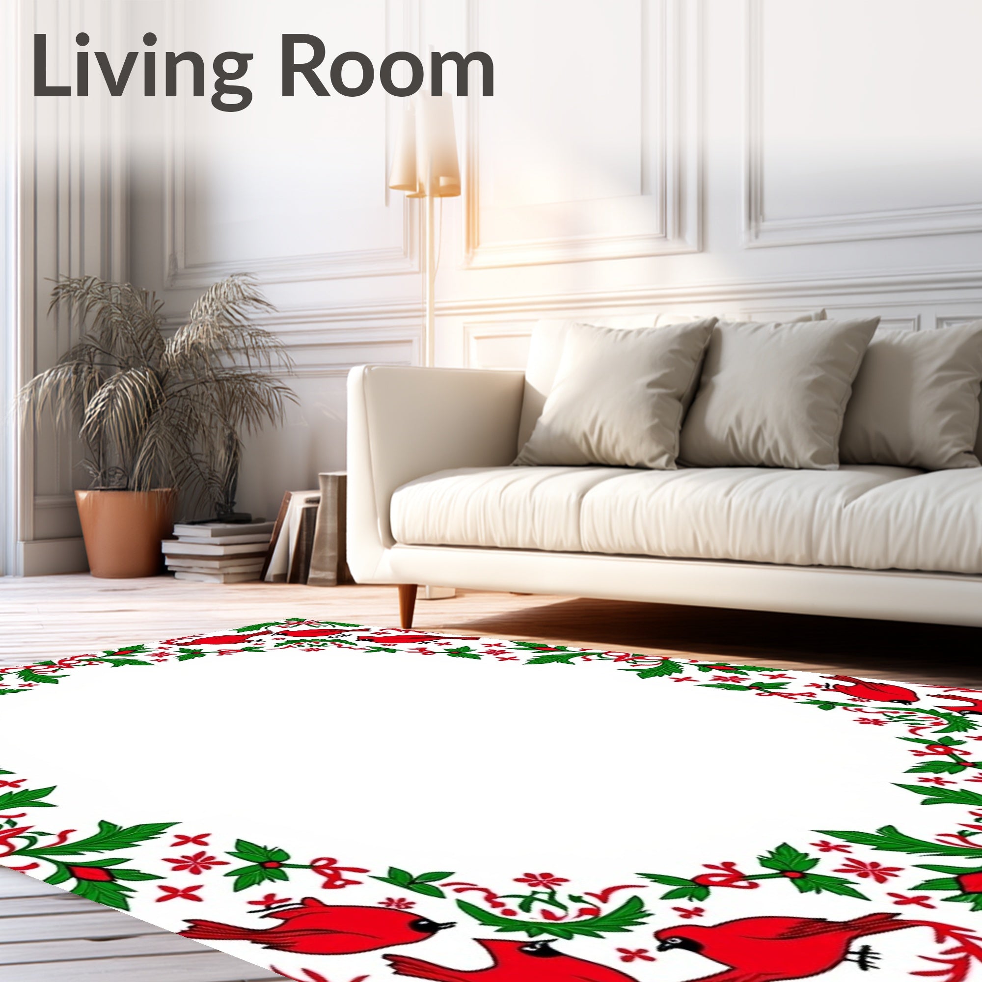 Red Cardinal Holiday Holly Border Rug