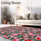 Pink Green Berry Pine Branch Rug