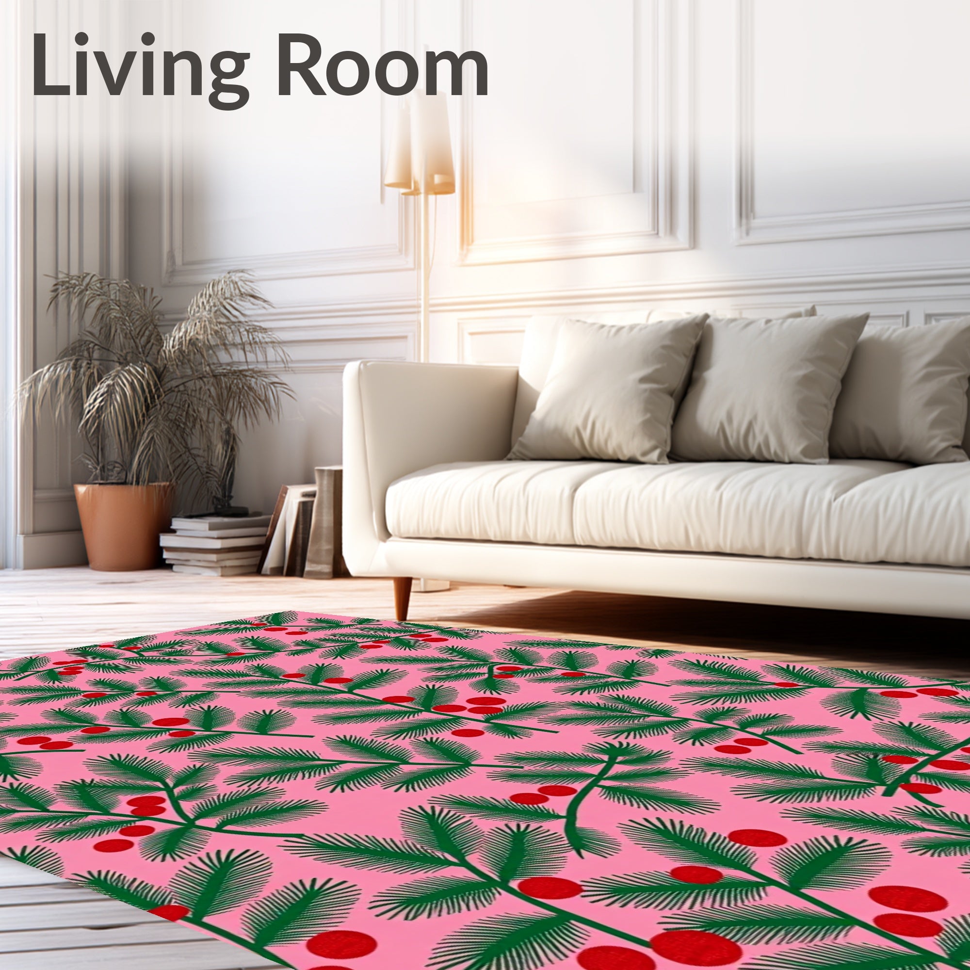 Pink Green Berry Pine Branch Rug