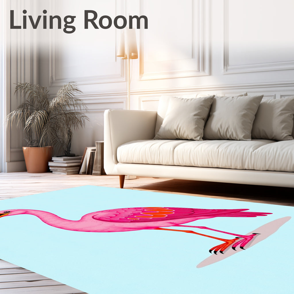 Radiant Pink Exotic Bird Illustration Rug