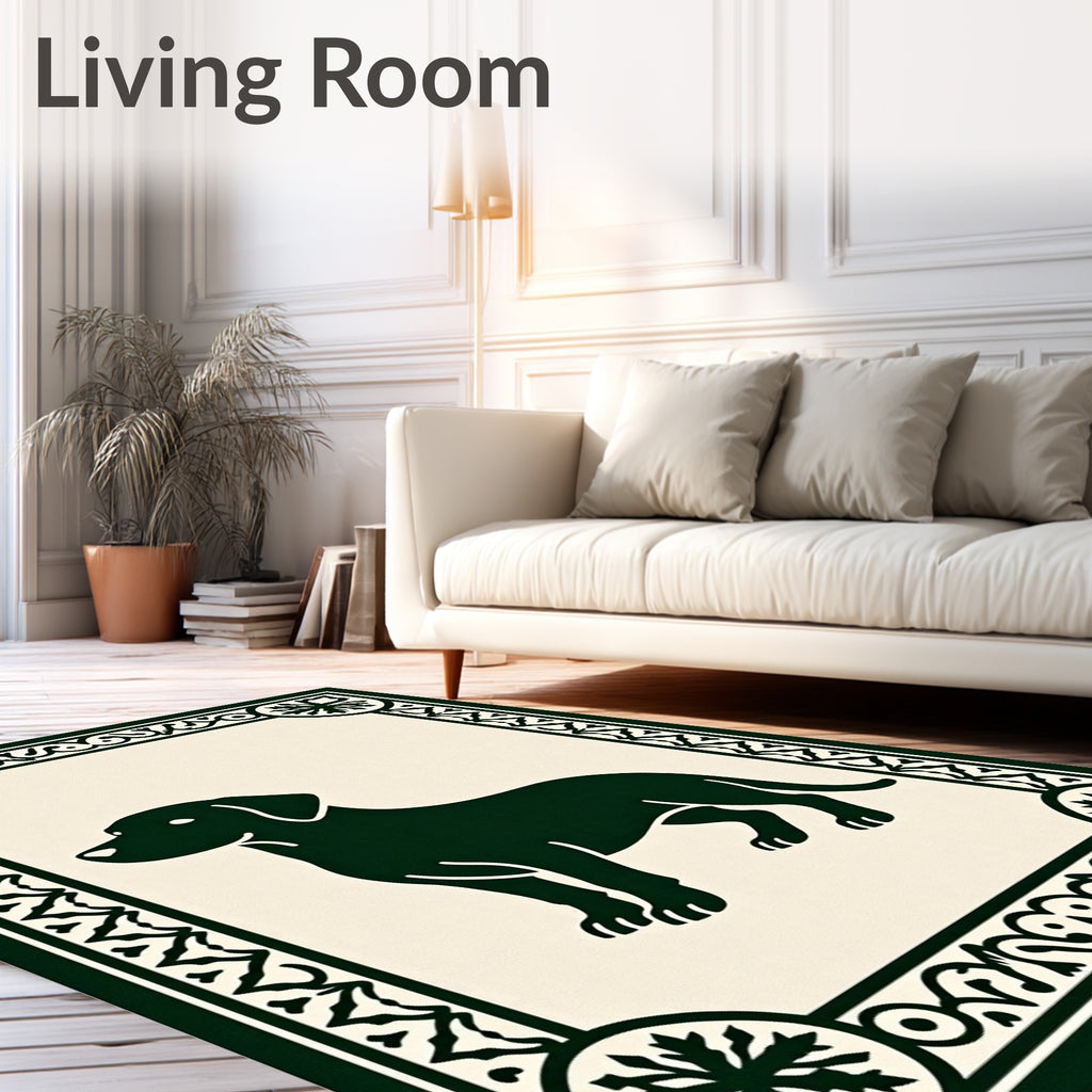 Dark Green Dog Framed Illustration Rug