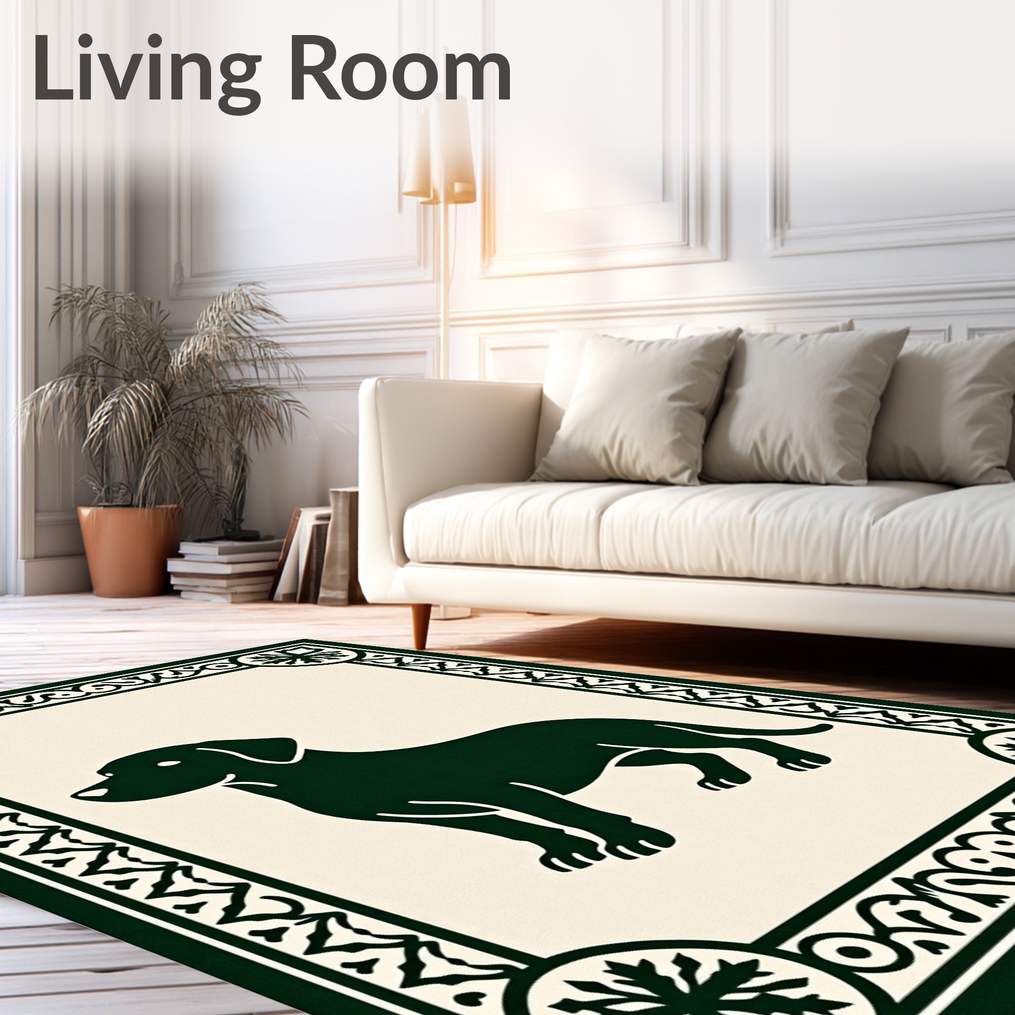 Dark Green Dog Framed Illustration Rug