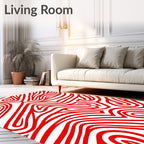 Bold Red Abstract Curving Lines Rug