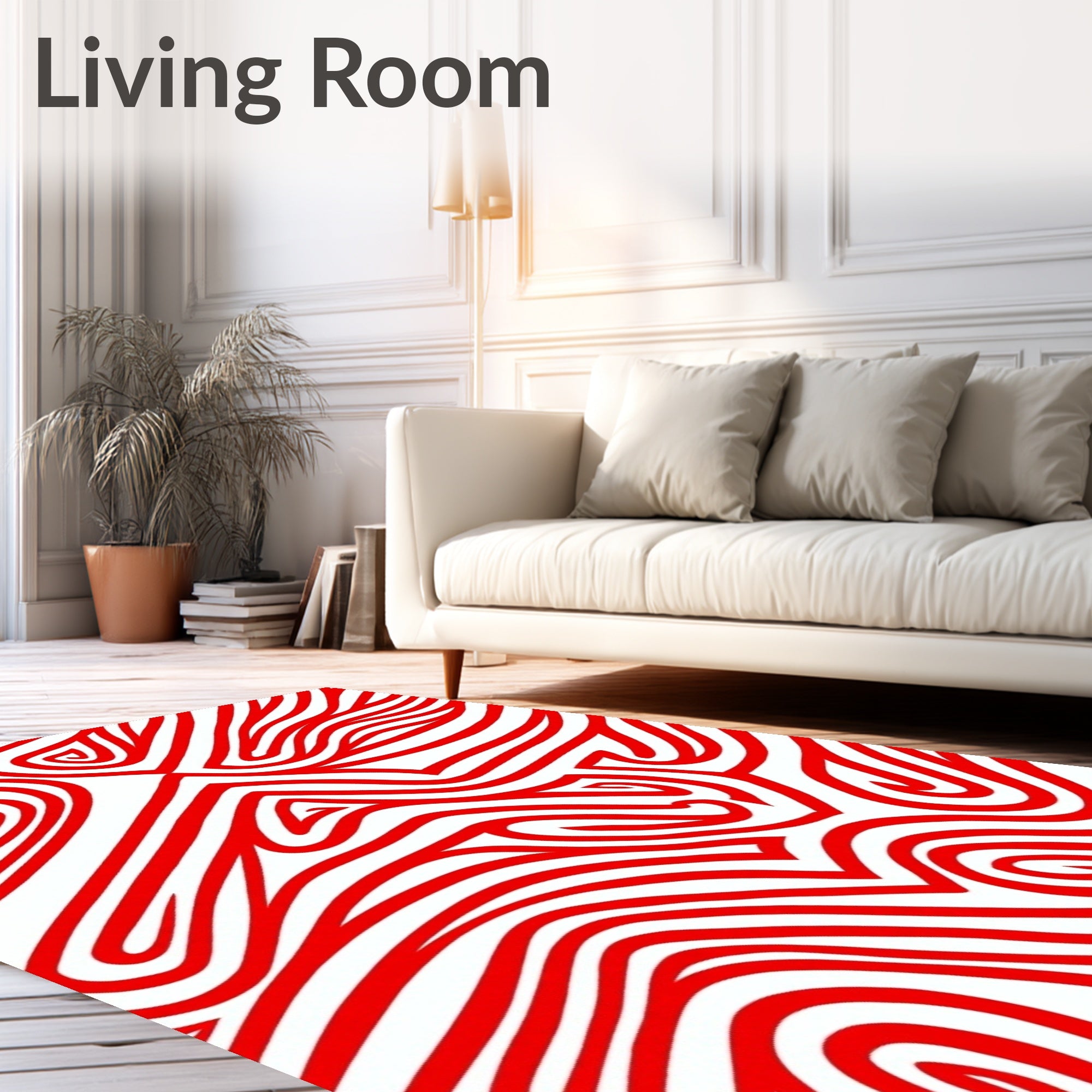 Bold Red Abstract Curving Lines Rug