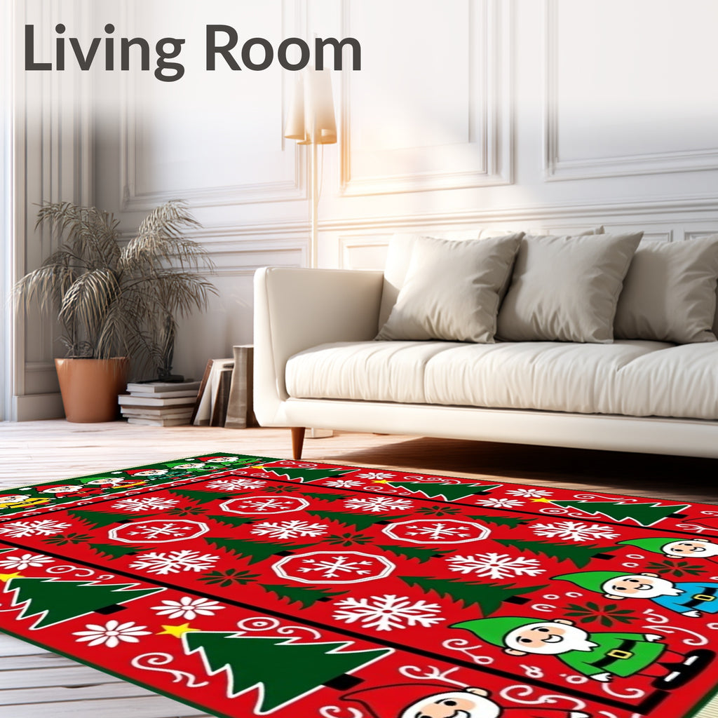 Whimsical Holiday Gnomes Christmas Trees Rug
