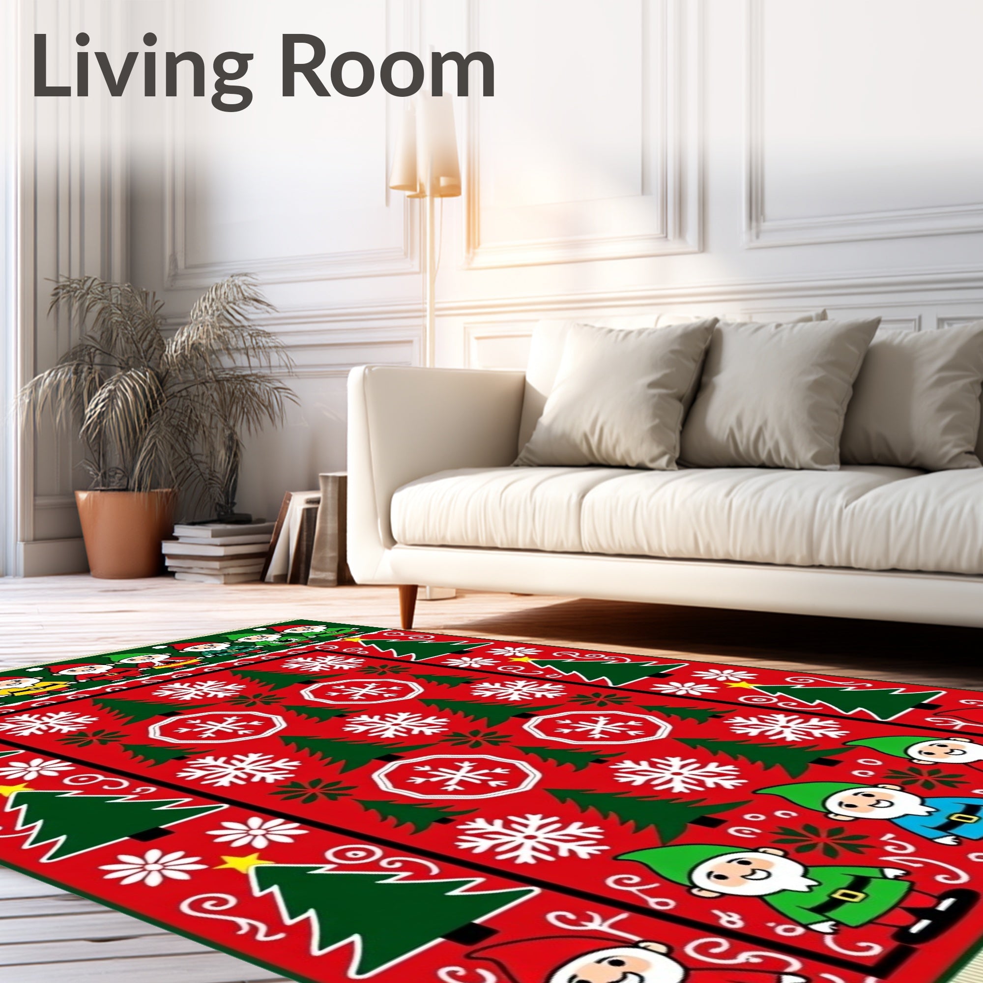 Whimsical Holiday Gnomes Christmas Trees Rug
