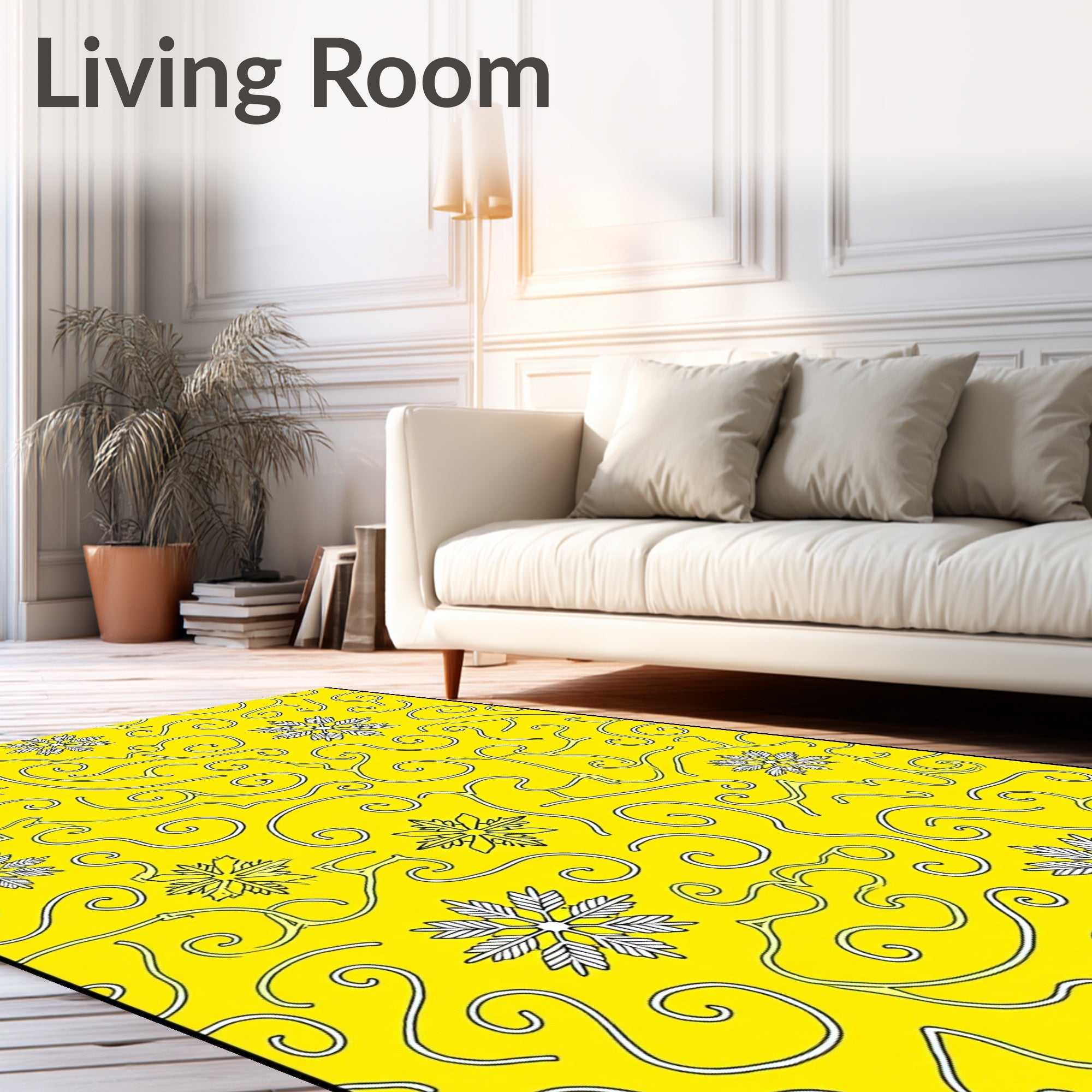 Yellow Whimsical Snowflake Swirl Rug