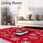 Red Sledding Dog Snowflake Wonderland Rug