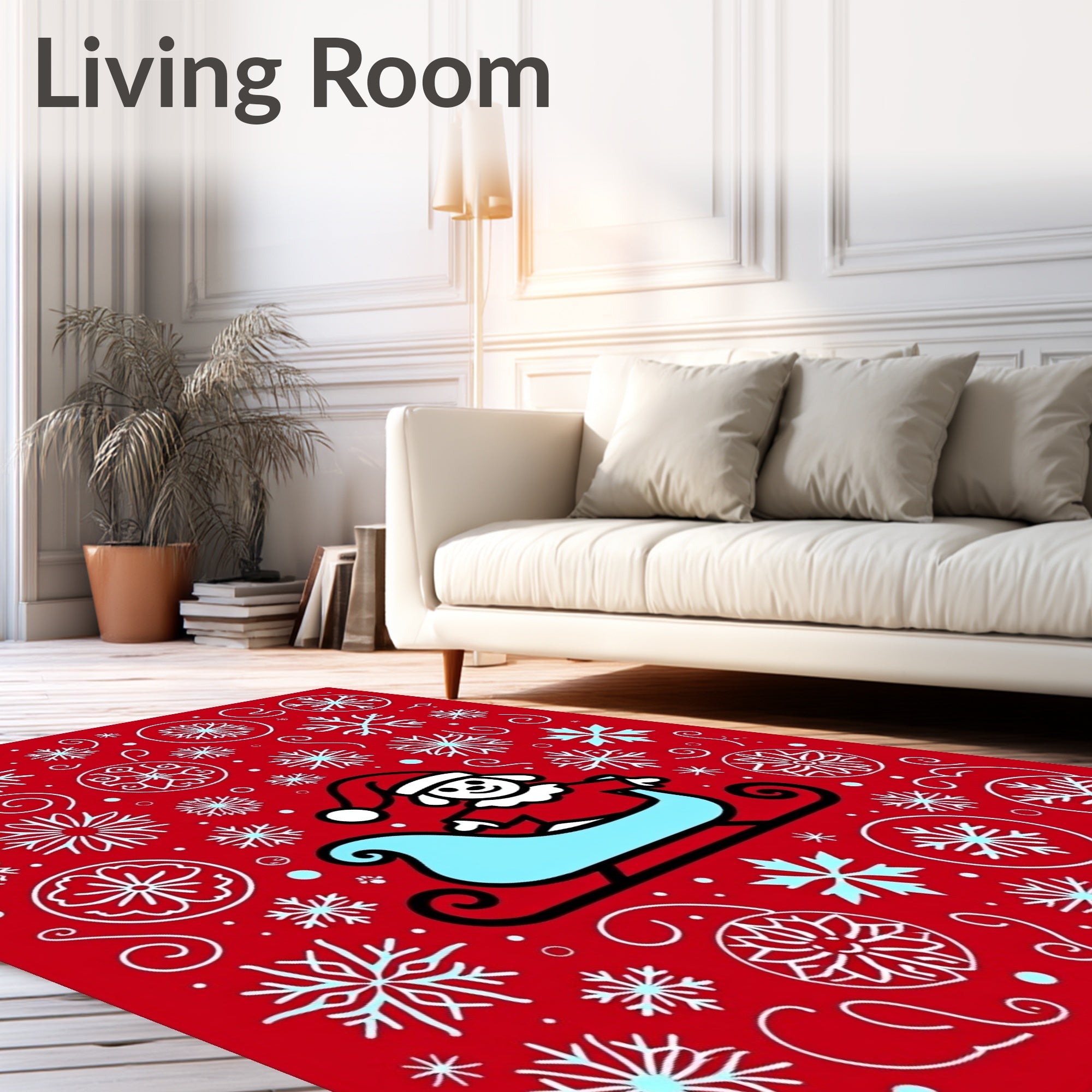 Red Sledding Dog Snowflake Wonderland Rug